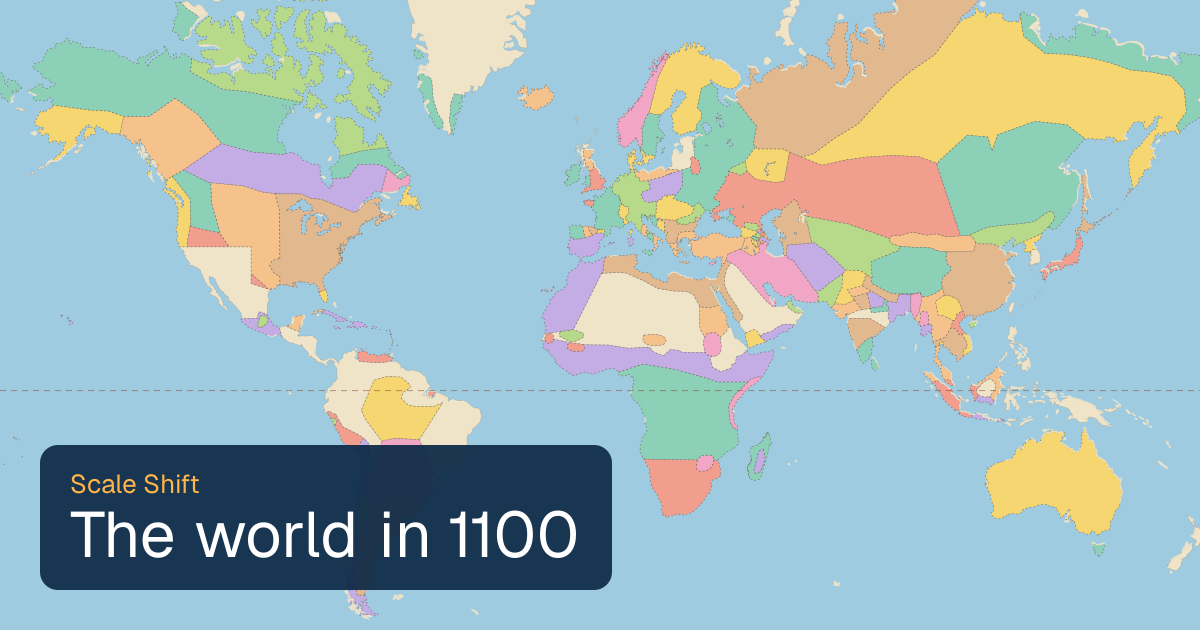 World map of borders in 1100