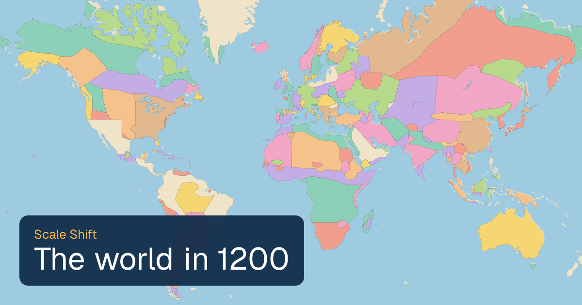 World map of borders in 1200