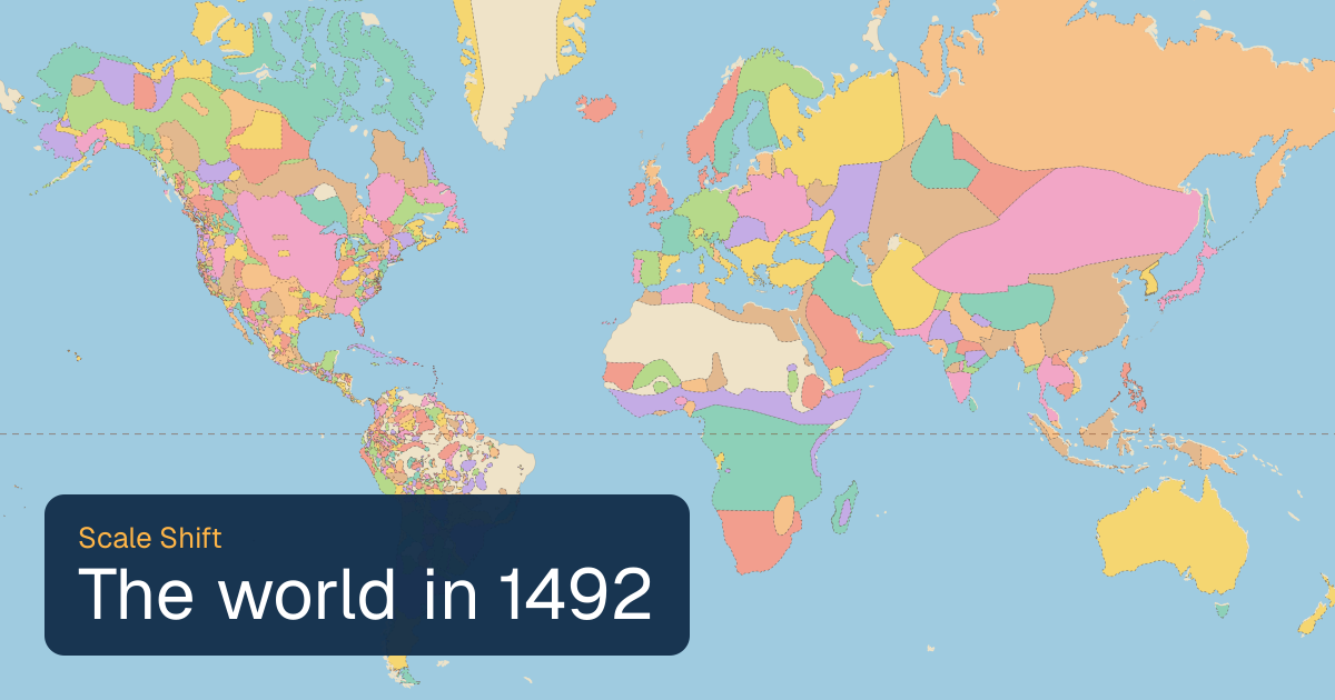 World map of borders in 1492