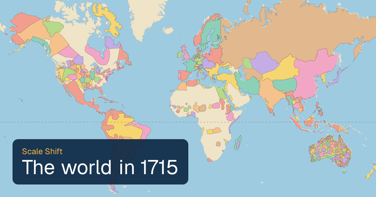 World map of borders in 1715