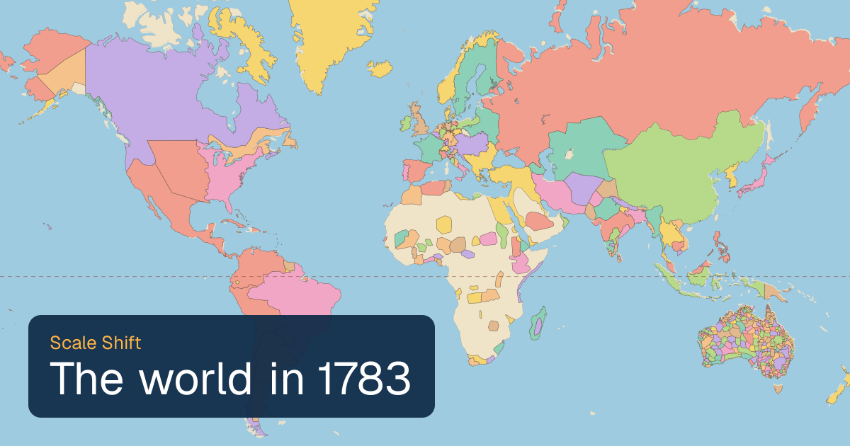 World map of borders in 1783