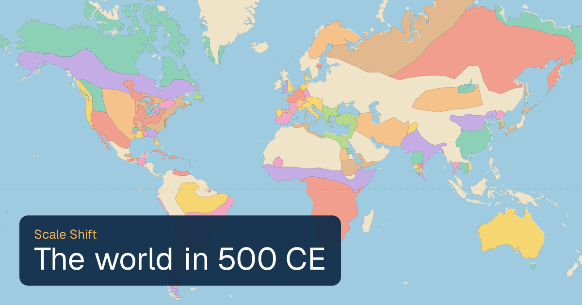 World map of borders in 500 CE