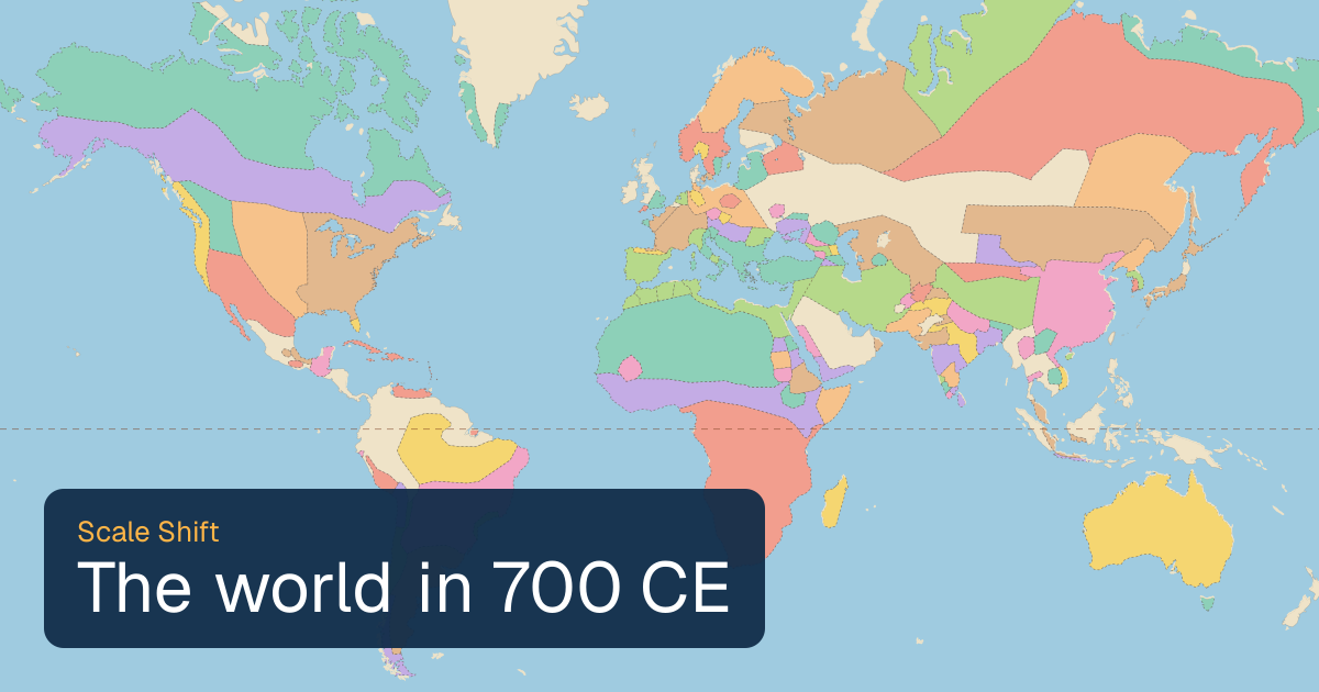 World map of borders in 700 CE