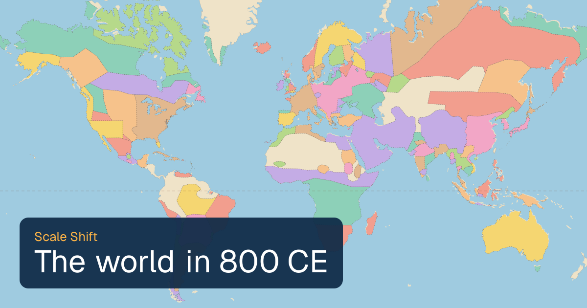 World map of borders in 800 CE