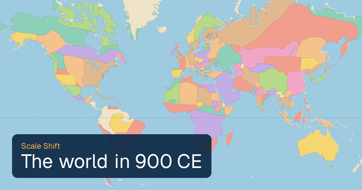 World map of borders in 900 CE